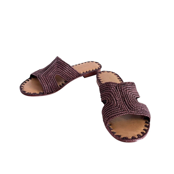 Carrie Forbes Brown Salon Raffia Flat Slide Slip-On Sandals Women's Size 37 US 7 - Picture 2 of 9
